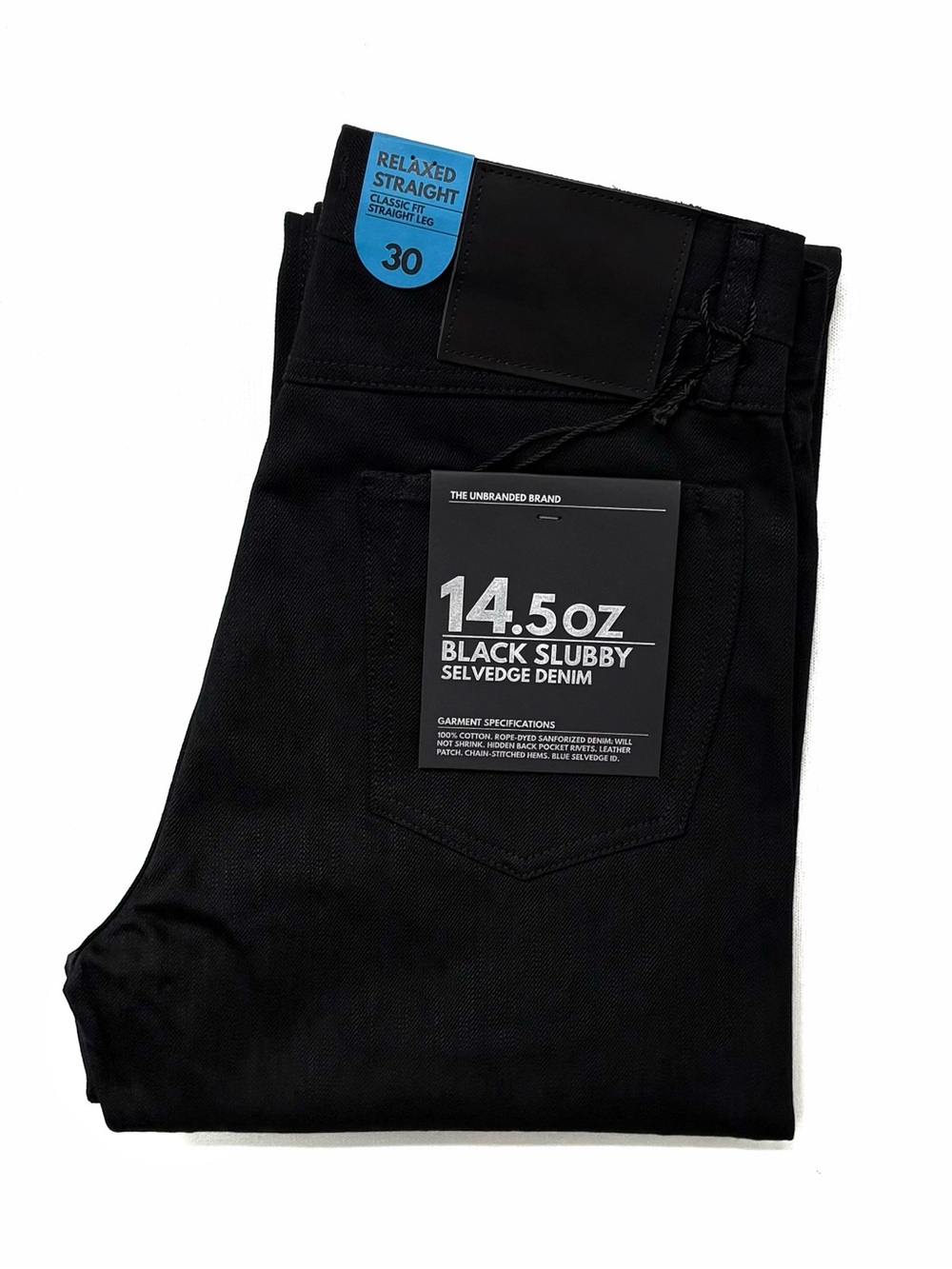 Unbranded Brand UB848 14.5oz Slubby Black Selvedge Denim Relaxed Straight Jeans